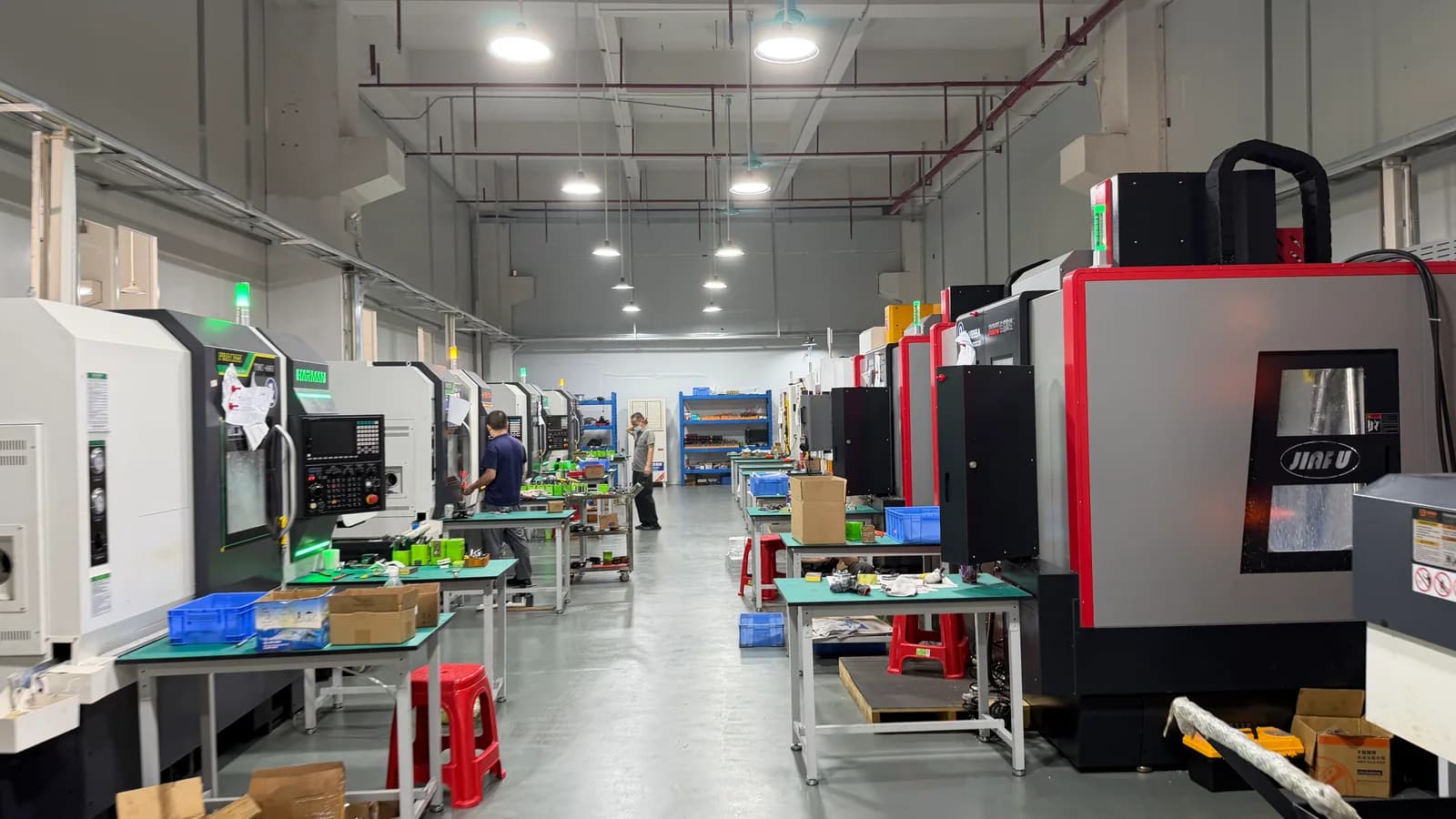 MIMCNC precision CNC machining workshop with equipment lines and operators