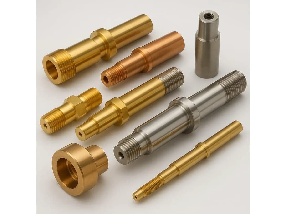 Brass copper and stainless steel Swiss turned connectors fittings and threaded shafts