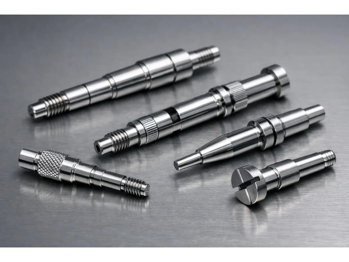 Swiss machined stainless steel spindles shafts and knurled precision components