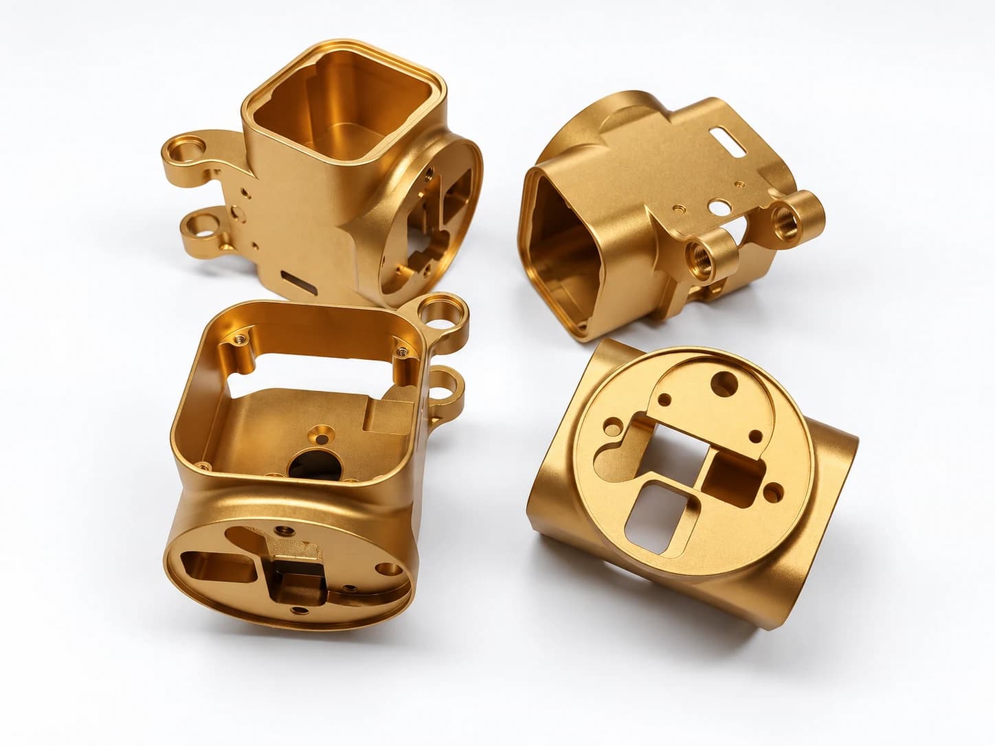 CNC milled metal housings with machined pockets, bores and mounting features