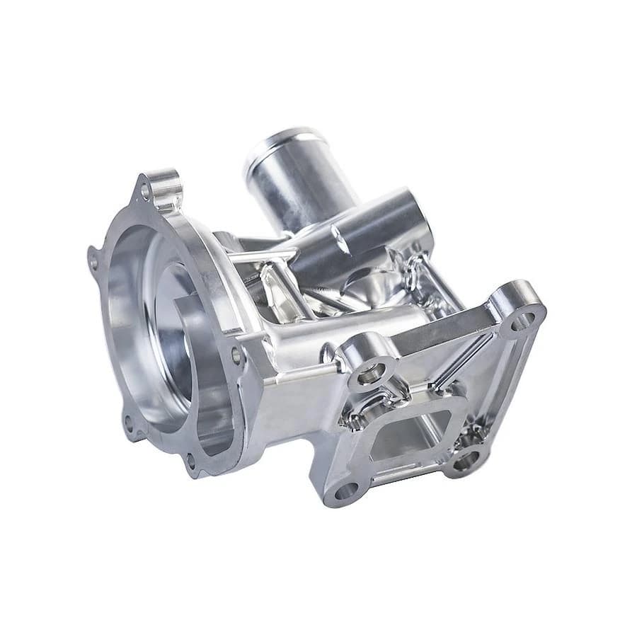 Custom CNC machined aluminum structural equipment housing with ribs and mounting features on a white background