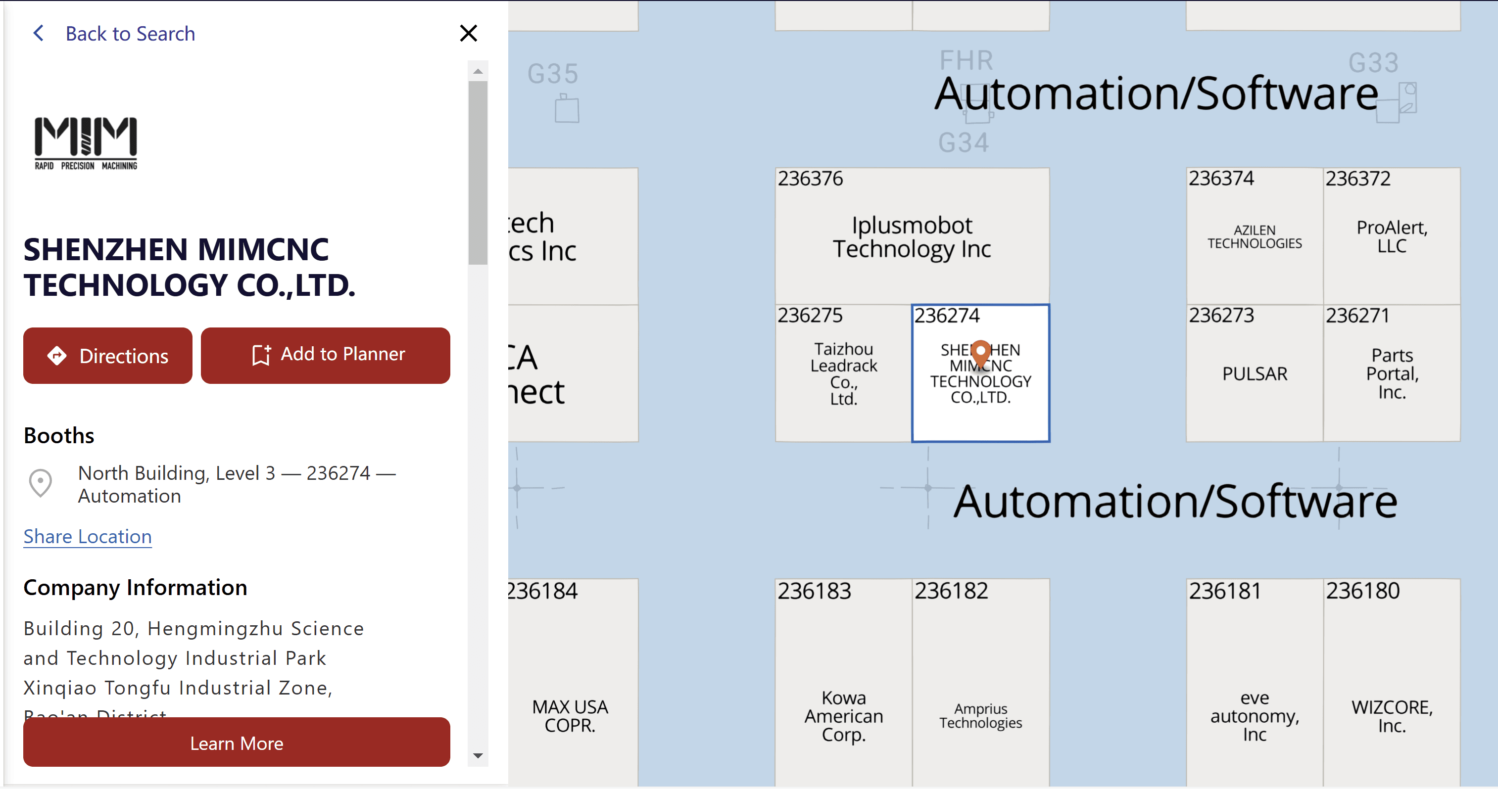 IMTS 2026 floor plan showing Shenzhen MIMCNC Technology at Booth 236274 in the North Building, Level 3