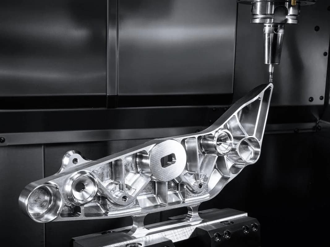 Large CNC machining process for a complex silver bracket with ribs bores and deep pockets inside a machining center