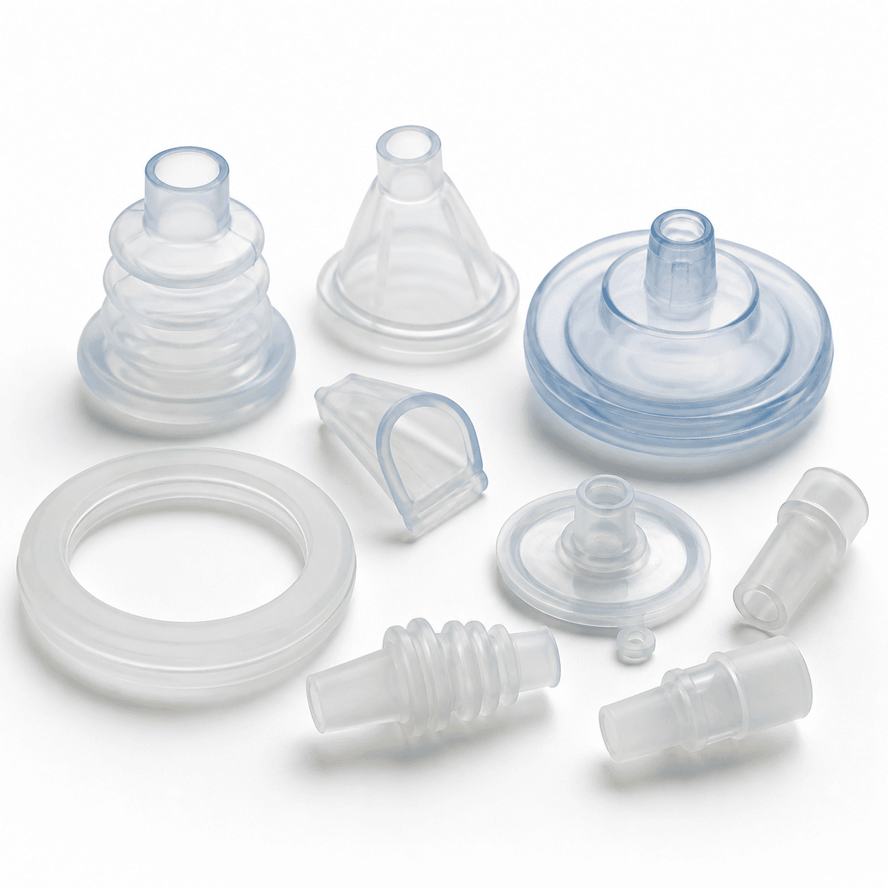 Medical liquid silicone diaphragms, sealing rings and fluid-control components
