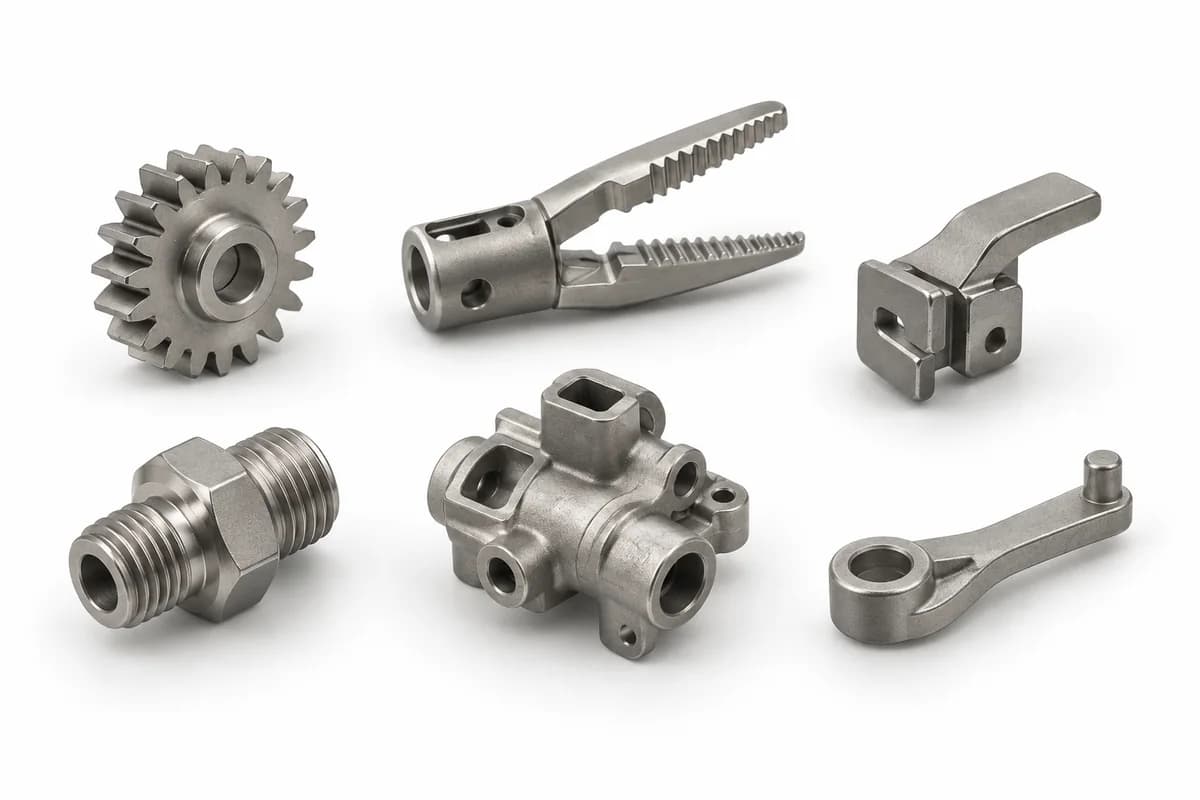 Small complex metal injection molded gears, fittings, levers and instrument components