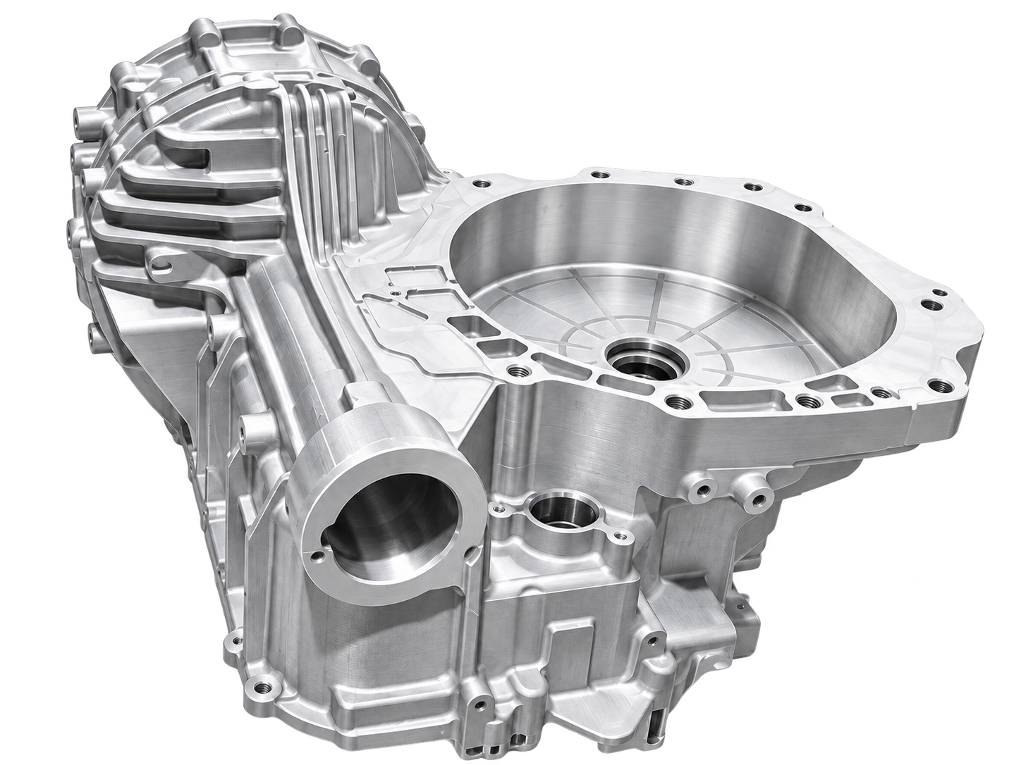 5-axis machined complex housing case study on a pure white background