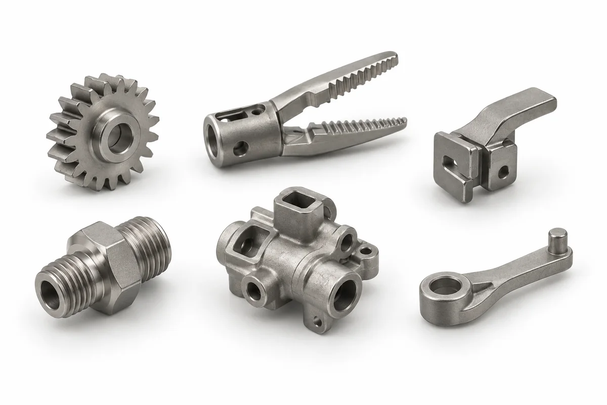 Small complex metal injection molded gears, fittings, levers and instrument components